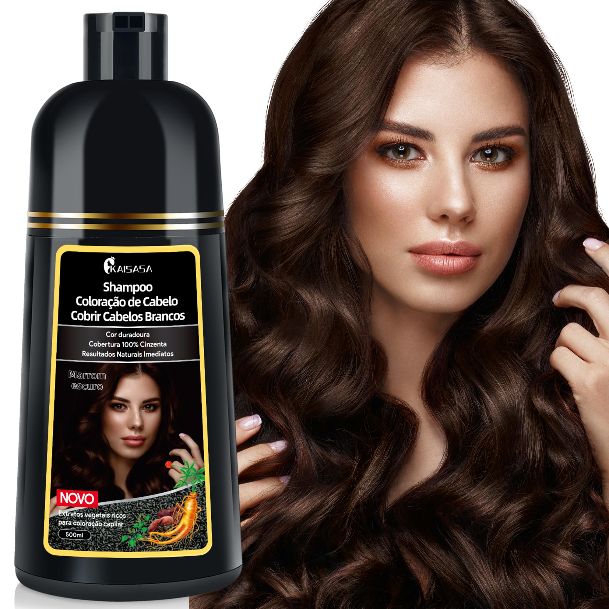 KAISASA Shampoo de tintura de 3 em 1 Castanho Escuro 500ml